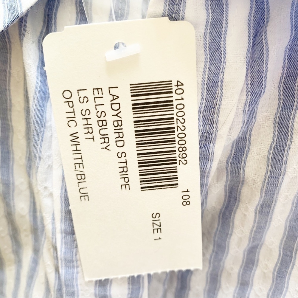 𝅺Chico’s Ladybird Stripe Ellsbury Shirt Button Down White Blue Medium Academia - Picture 7 of 8